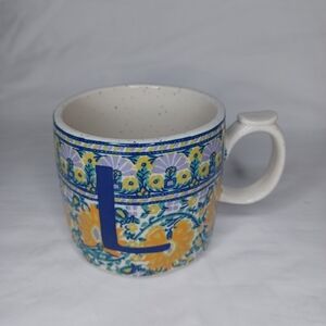 Anthropologie Blue Monogram Mug With Floral Design